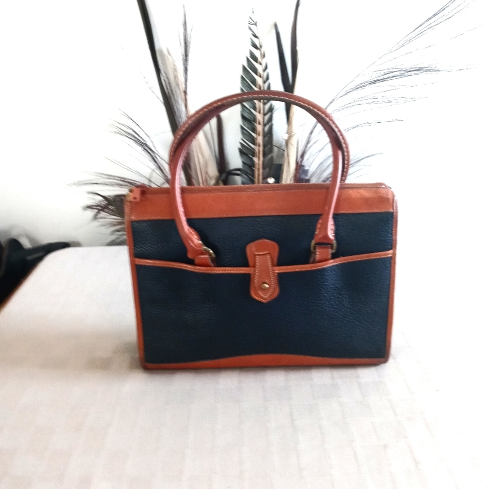 Dooney & Bourke Vintage Leather Navy/Brown Satchel - Picture 2 of 16